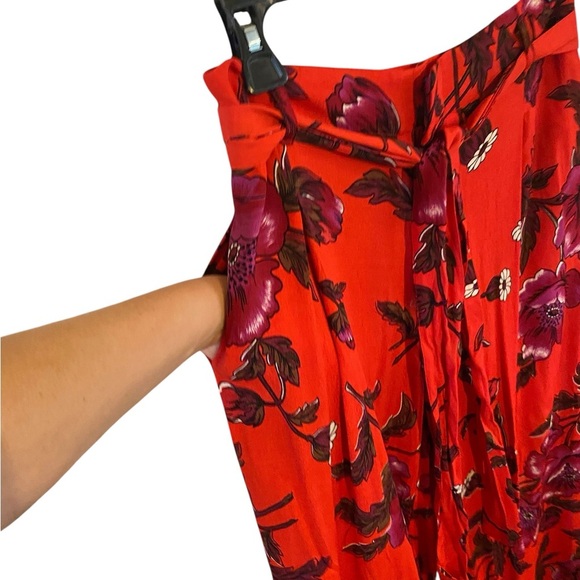 Anthropologie Margo Wide-Leg Red Floral Trousers paper bag waist Holiday Floral - Picture 4 of 6